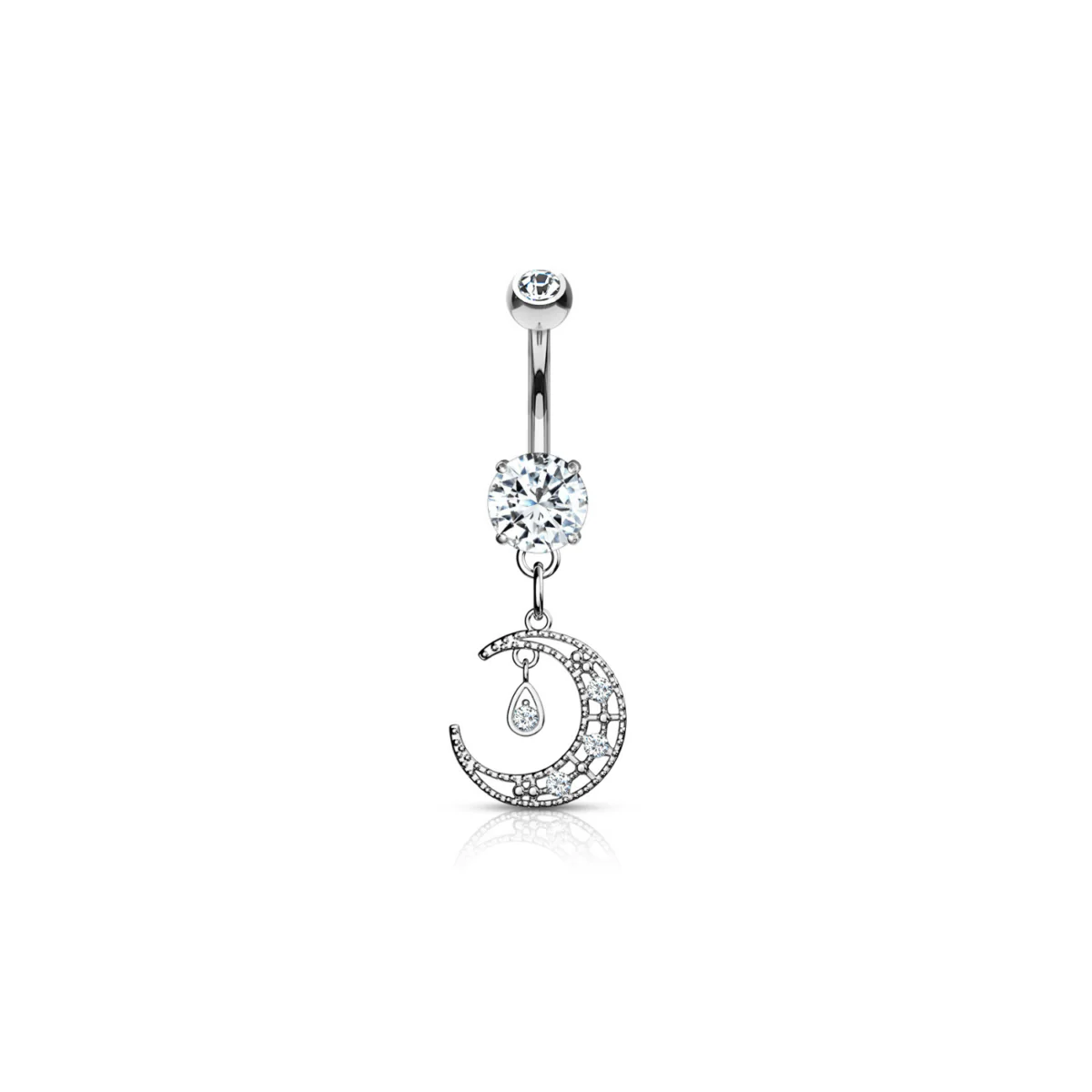 Dangle Belly Bar with Crystal Moon - Image 3