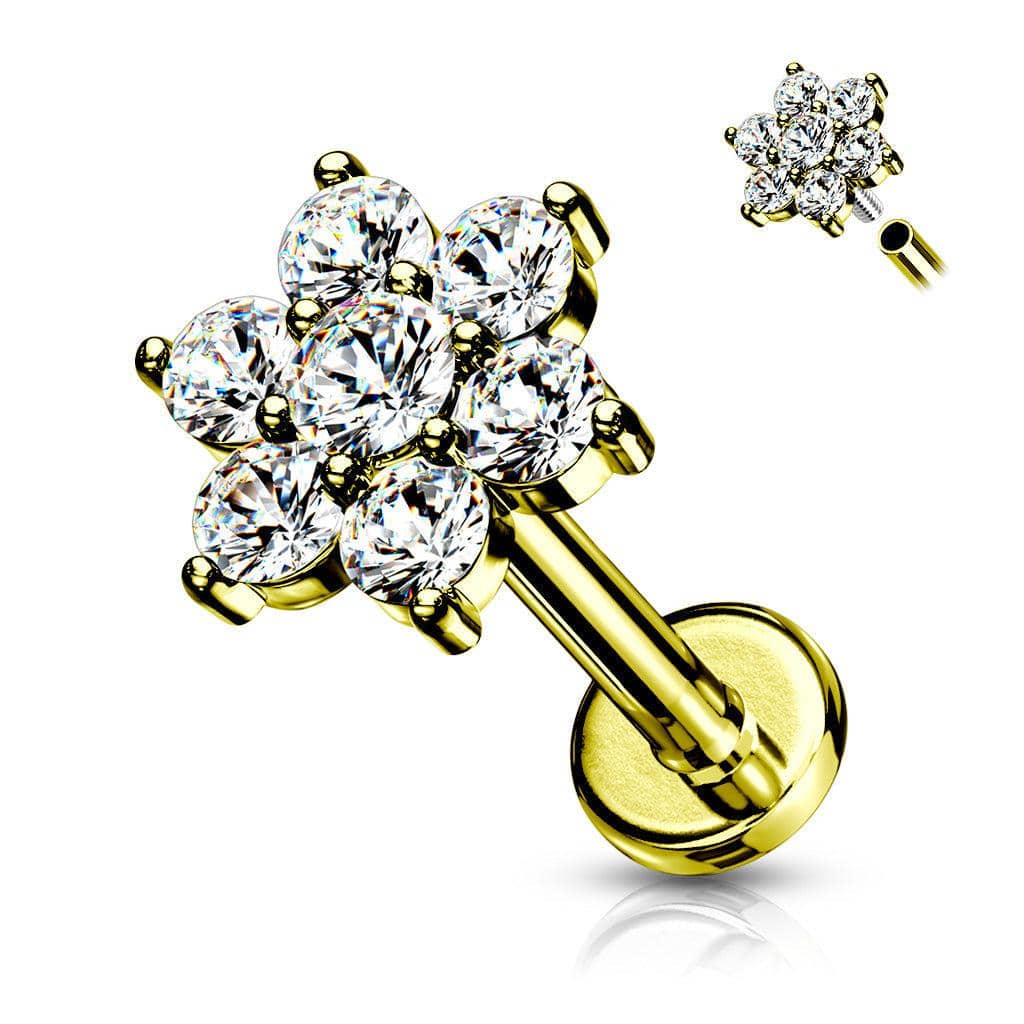 CZ Flower Top Internally Threaded Flatback Labret - Image 3