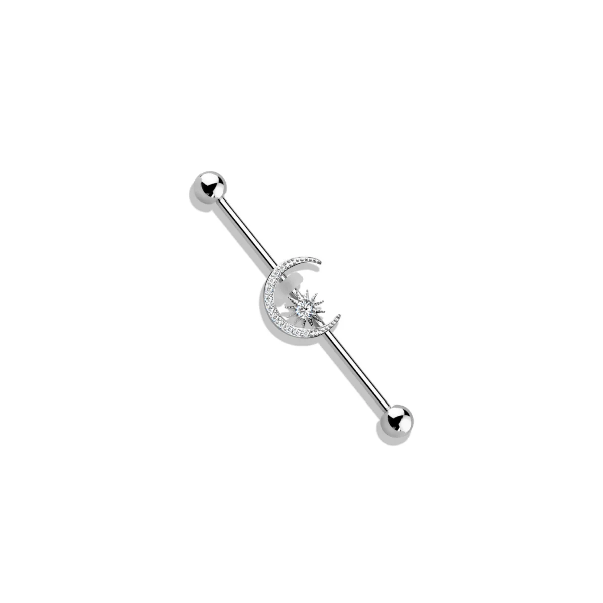 CZ Paved Moon & Star Industrial Barbell - Image 4