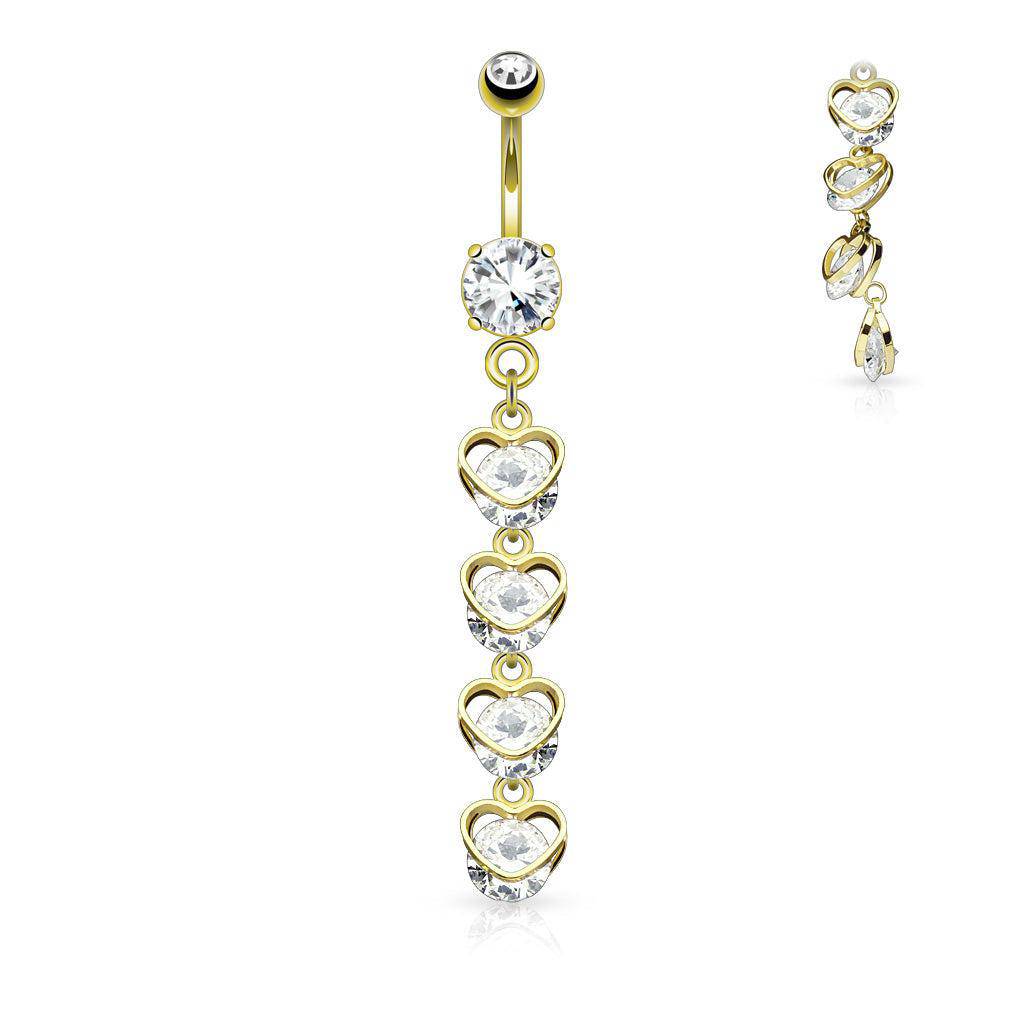 Heart CZ Dangle Belly Bar - Image 3