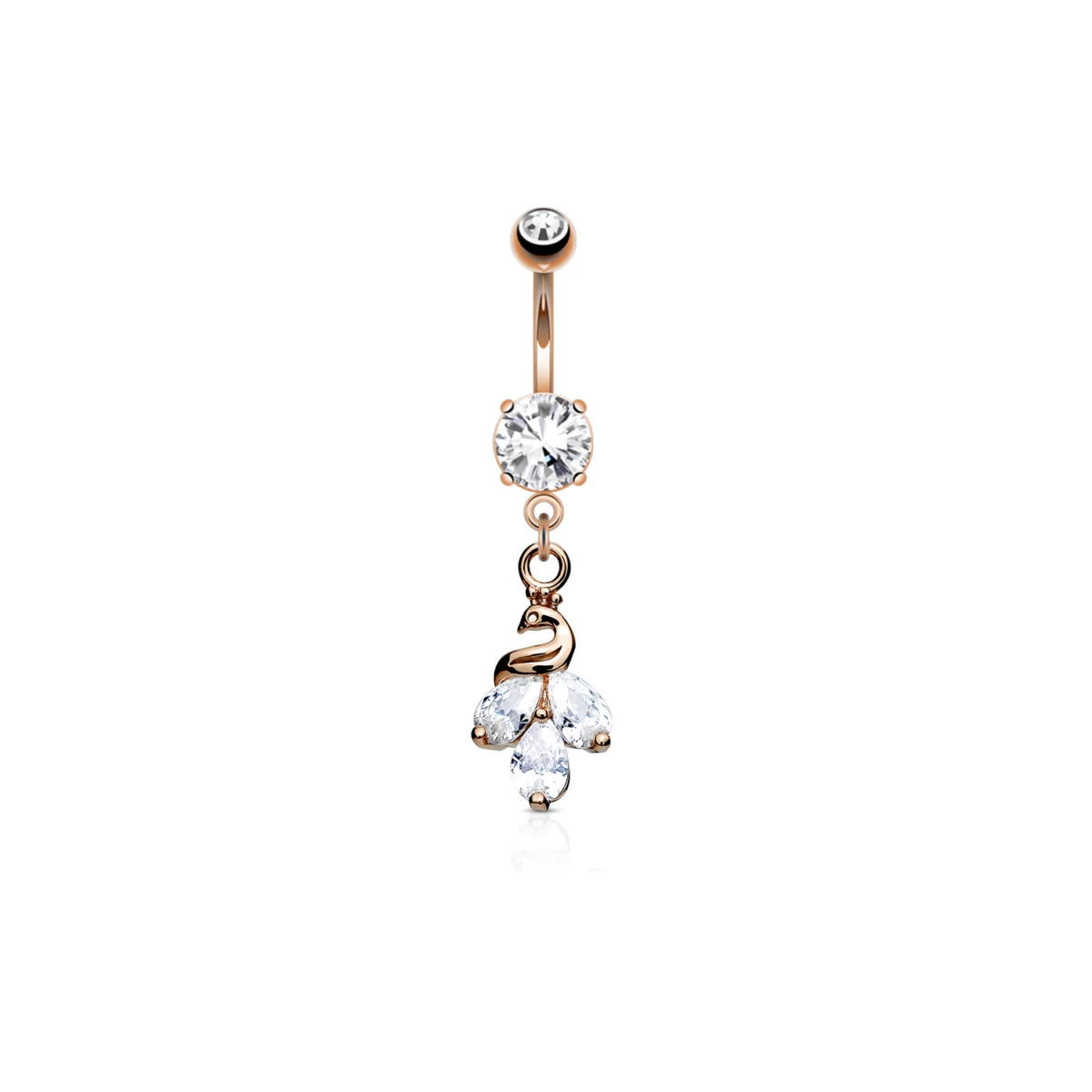 Peacock Dangle CZ Prong-Set Belly Ring - Image 3