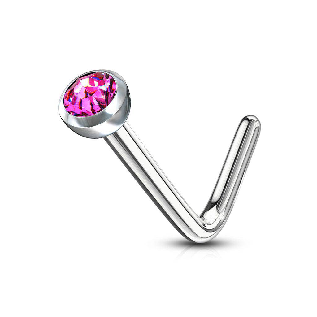 L Shaped Nose Stud with Deep Set Gem - Image 10