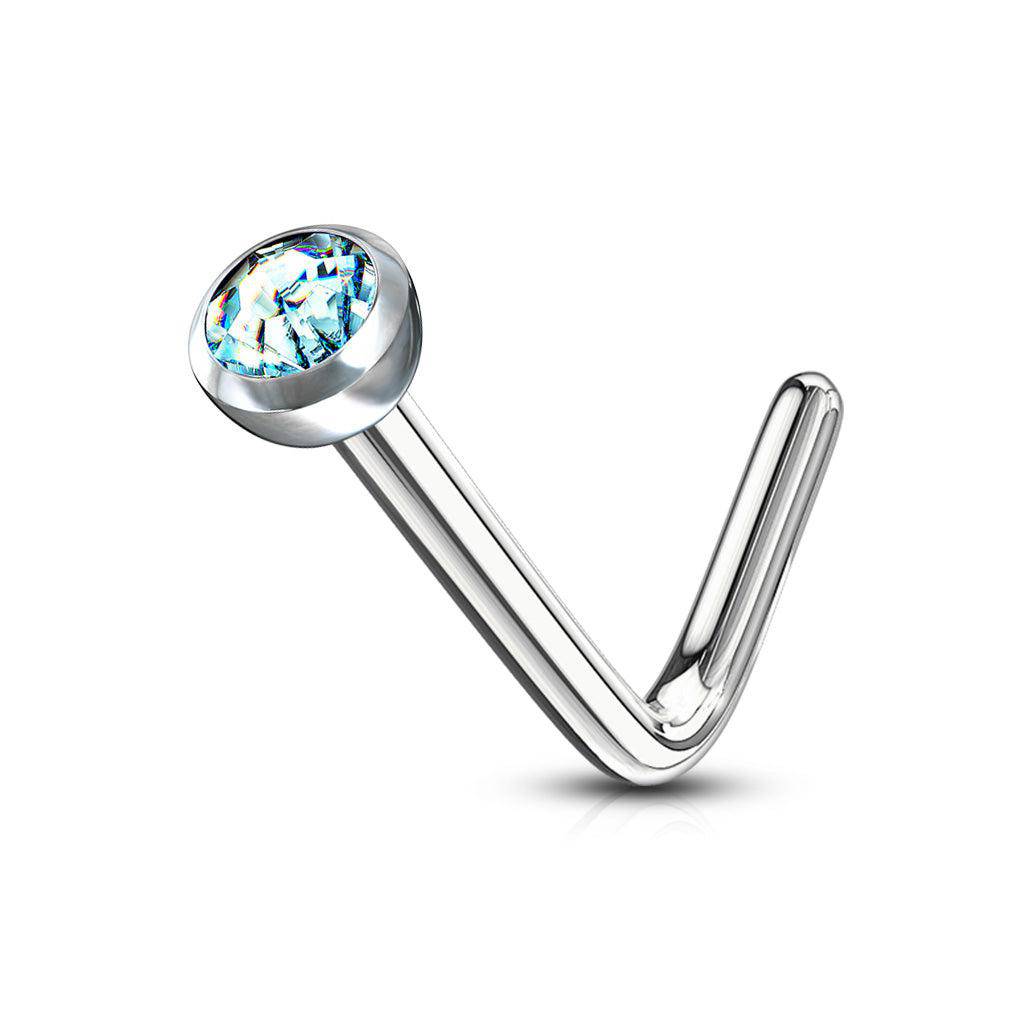 L Shaped Nose Stud with Deep Set Gem - Image 3