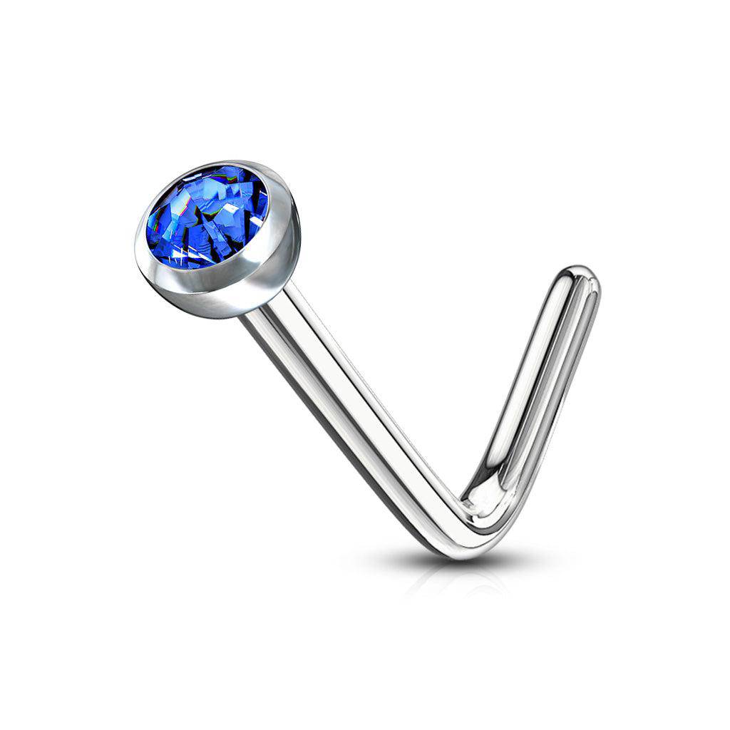 L Shaped Nose Stud with Deep Set Gem - Image 4