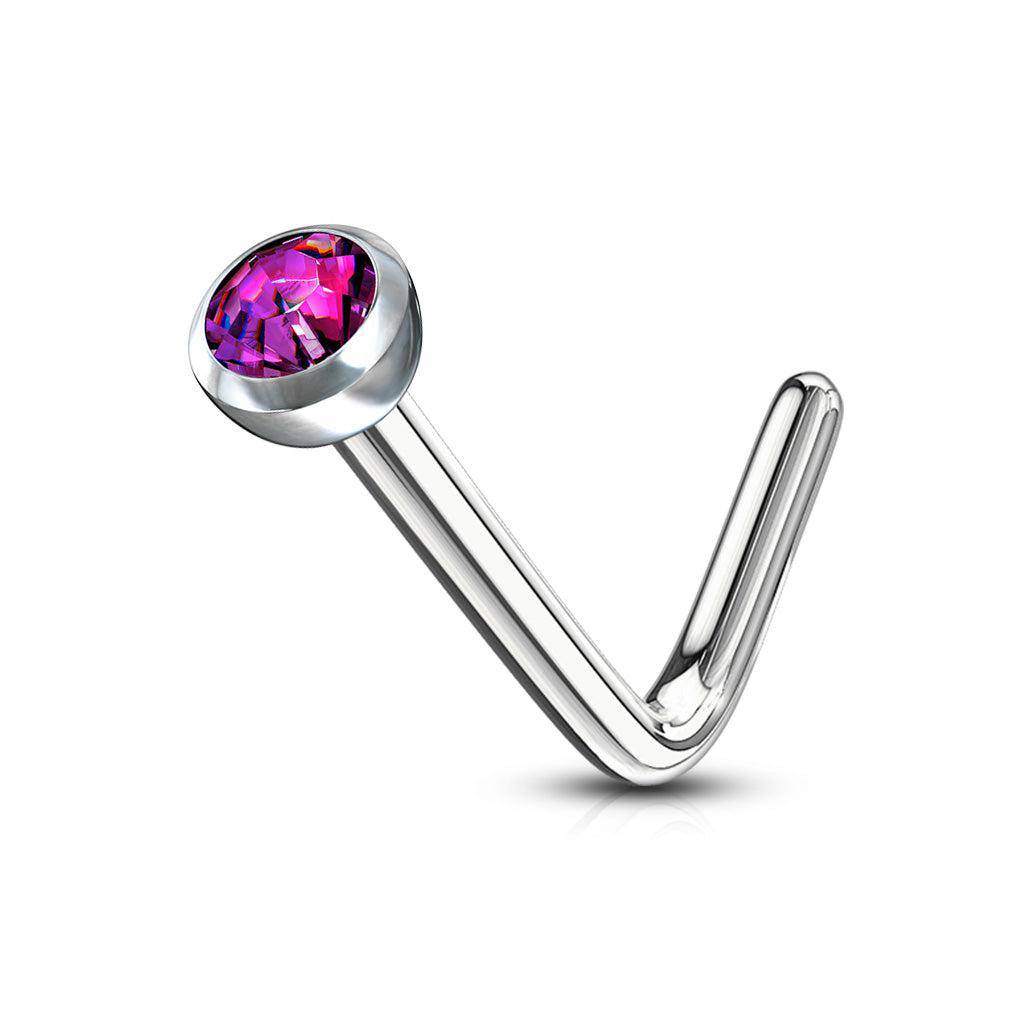 L Shaped Nose Stud with Deep Set Gem - Image 5