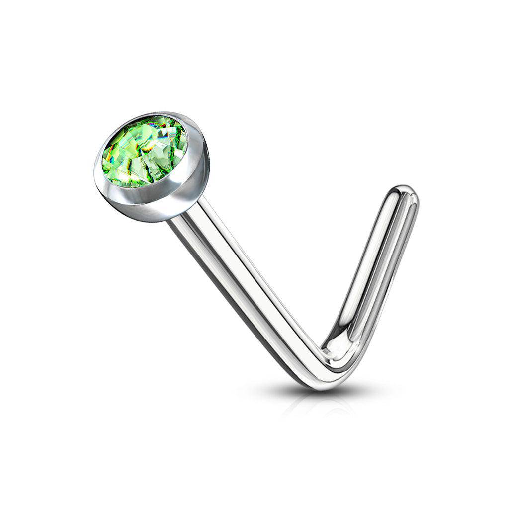 L Shaped Nose Stud with Deep Set Gem - Image 6