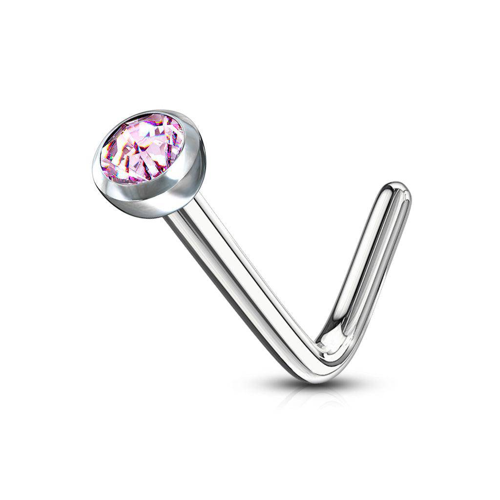 L Shaped Nose Stud with Deep Set Gem - Image 7