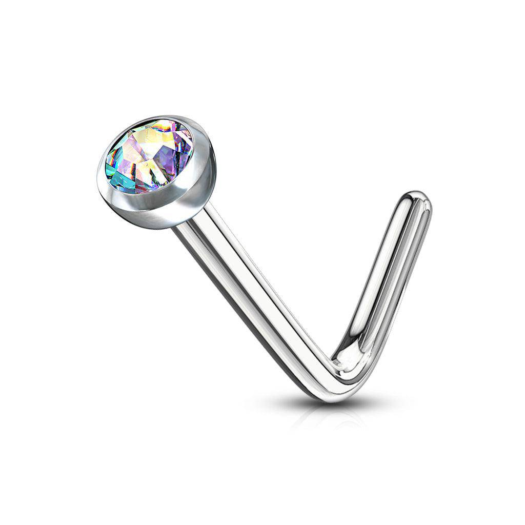 L Shaped Nose Stud with Deep Set Gem - Image 8